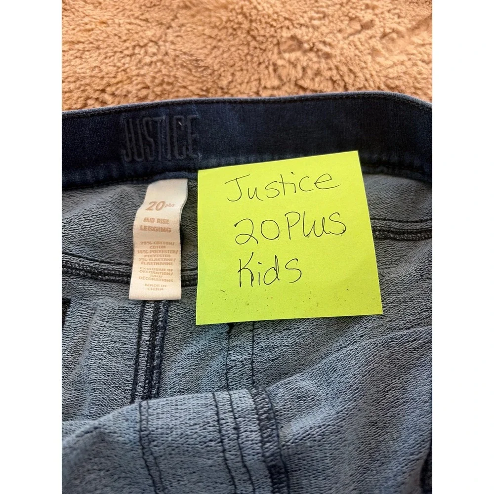 Justice Girls Mid Rise Denim Leggings Dark Wash Blue Sz 20 Plus Pull On Jeggings